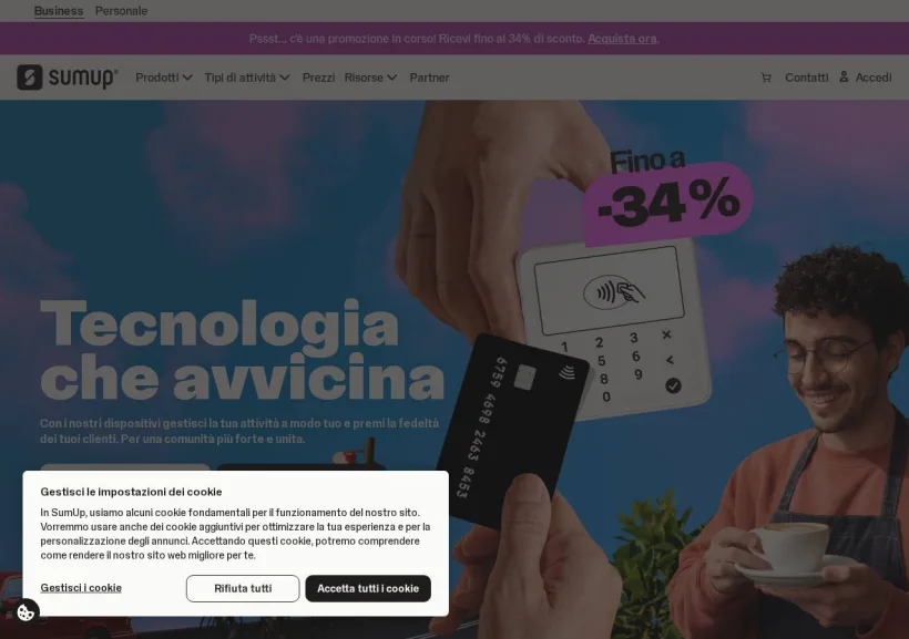 Schermata della pagina offerta di Sumup