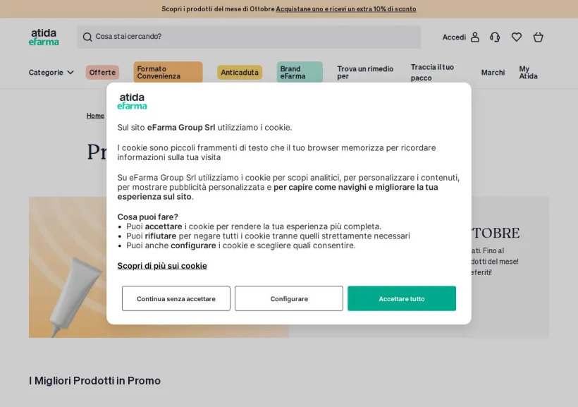 Schermata della pagina offerta di eFarma