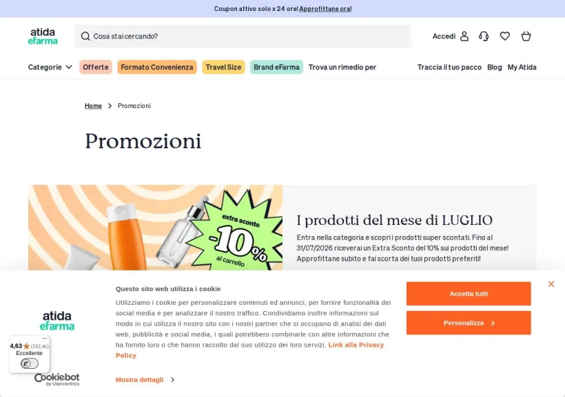 Schermata della pagina offerta di eFarma
