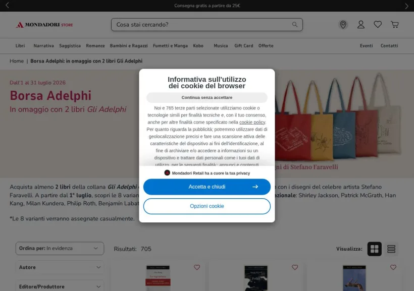Schermata della pagina offerta di Mondadori Store