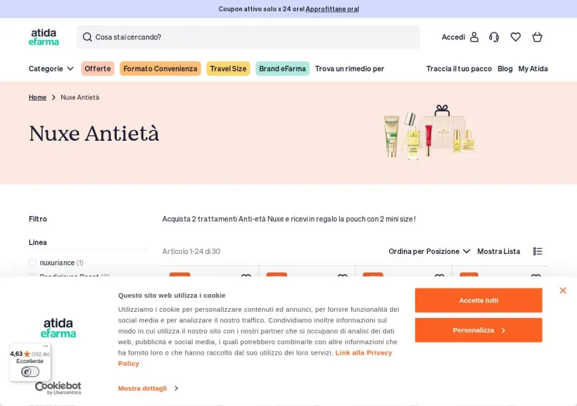 Schermata della pagina offerta di eFarma