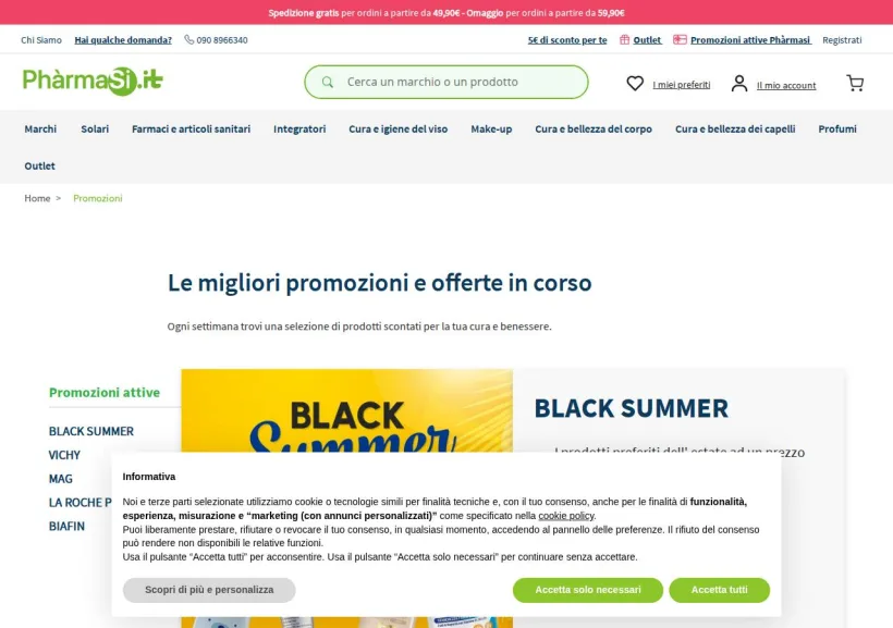 Schermata della pagina offerta di Pharmasi