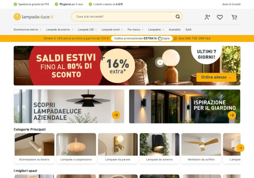 Schermata della pagina offerta di Lampada e Luce