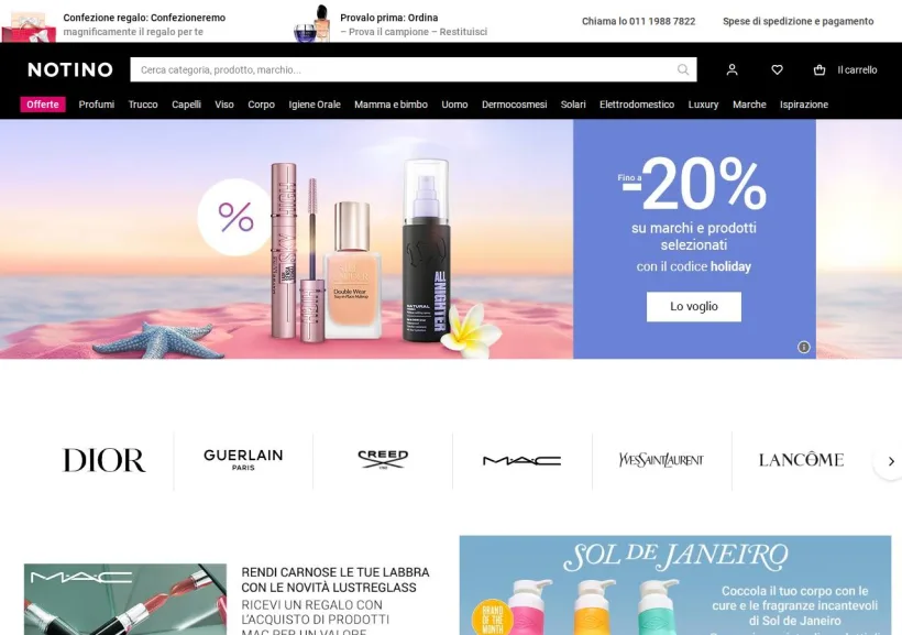 Schermata della pagina offerta di Notino