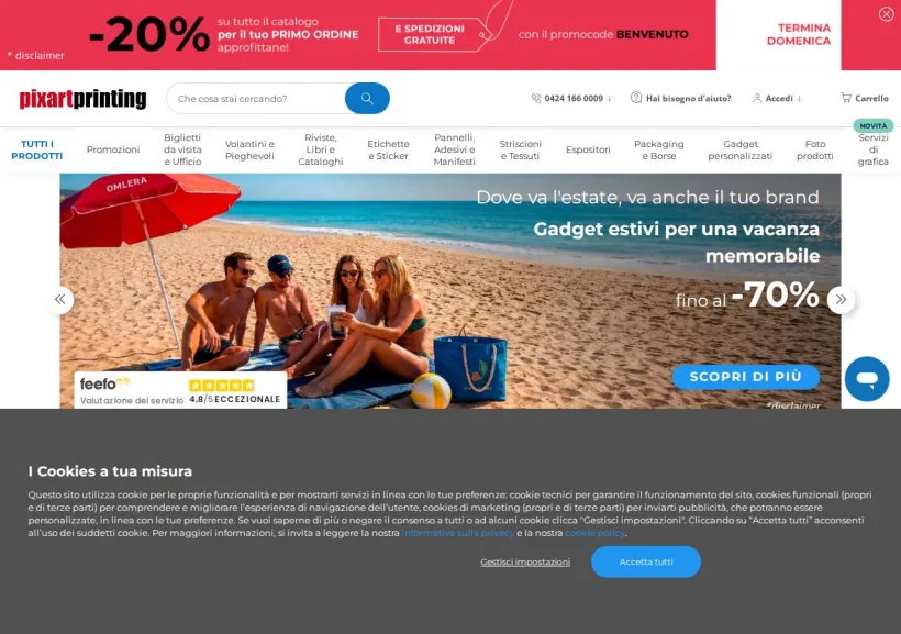 Schermata della pagina offerta di Pixartprinting