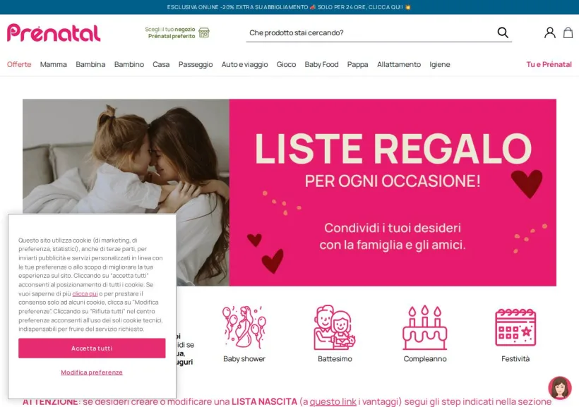 Schermata della pagina offerta di Prenatal