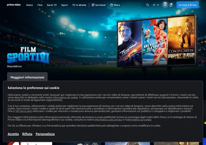 Schermata della pagina offerta di Prime Video