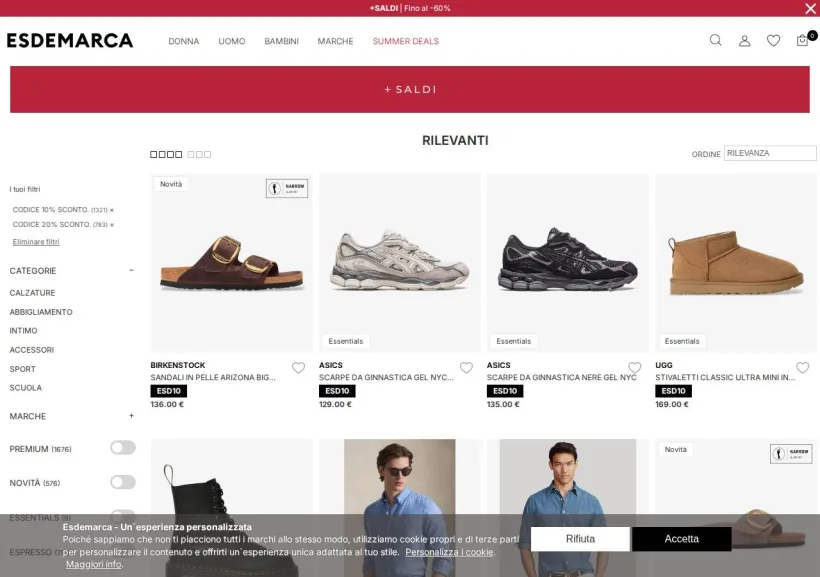 Schermata della pagina offerta di Esdemarca