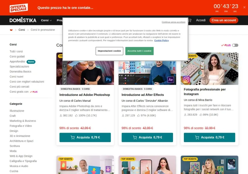 Schermata della pagina offerta di Domestika