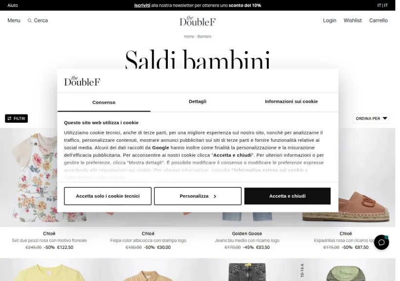 Schermata della pagina offerta di The Double F