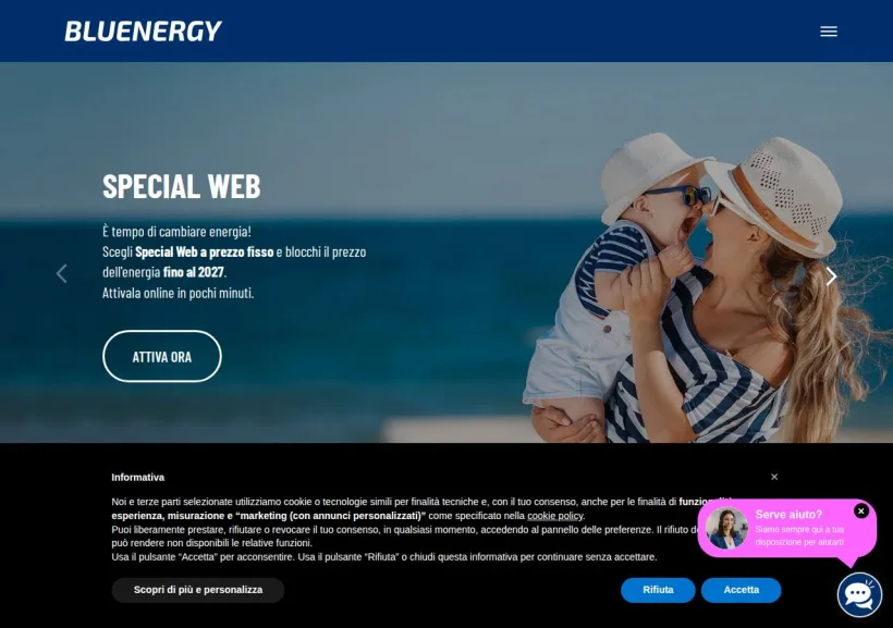Schermata della pagina offerta di Bluenergy