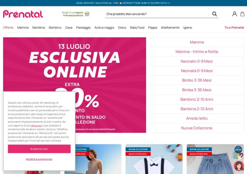 Schermata della pagina offerta di Prenatal