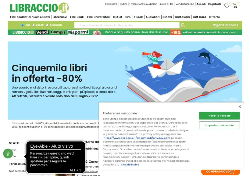 Schermata della pagina offerta di Libraccio