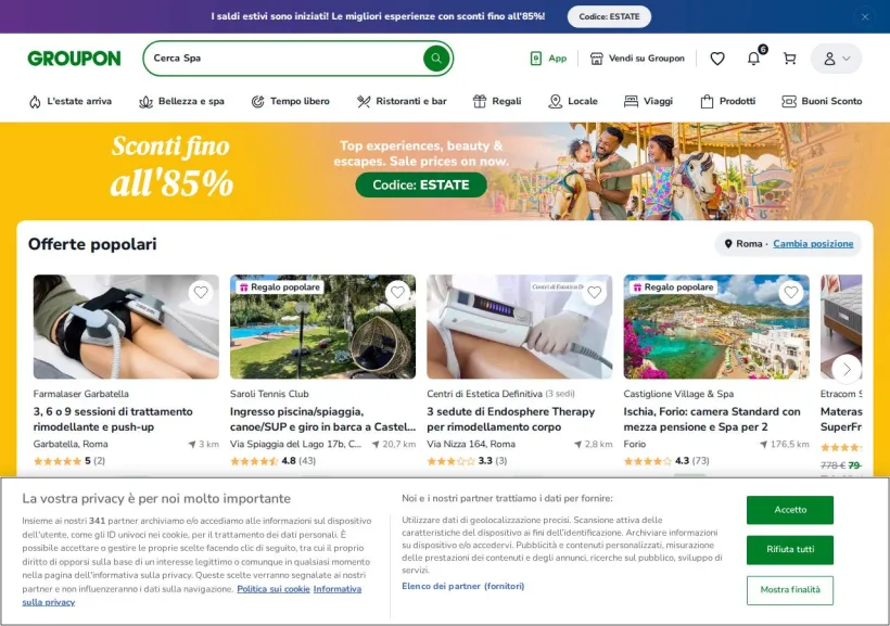 Schermata della pagina offerta di Groupon