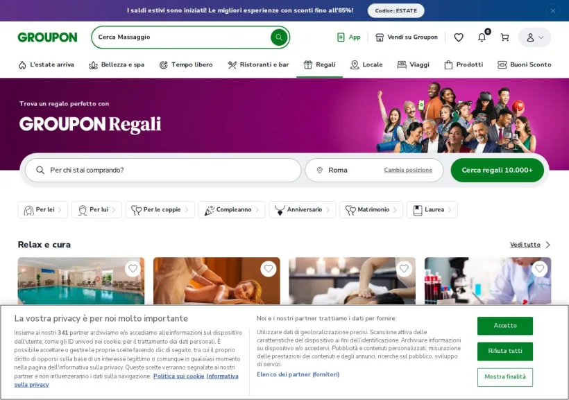 Schermata della pagina offerta di Groupon