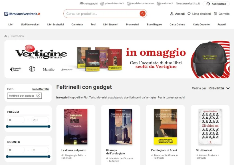 Schermata della pagina offerta di Libreria universitaria