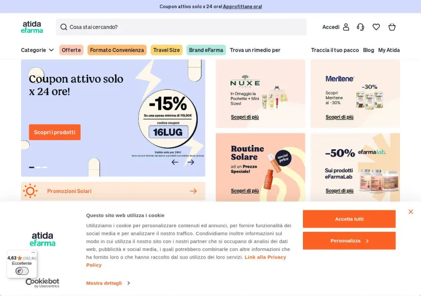 Schermata della pagina offerta di eFarma