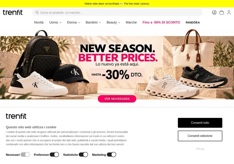 Schermata della pagina offerta di TRENFIT