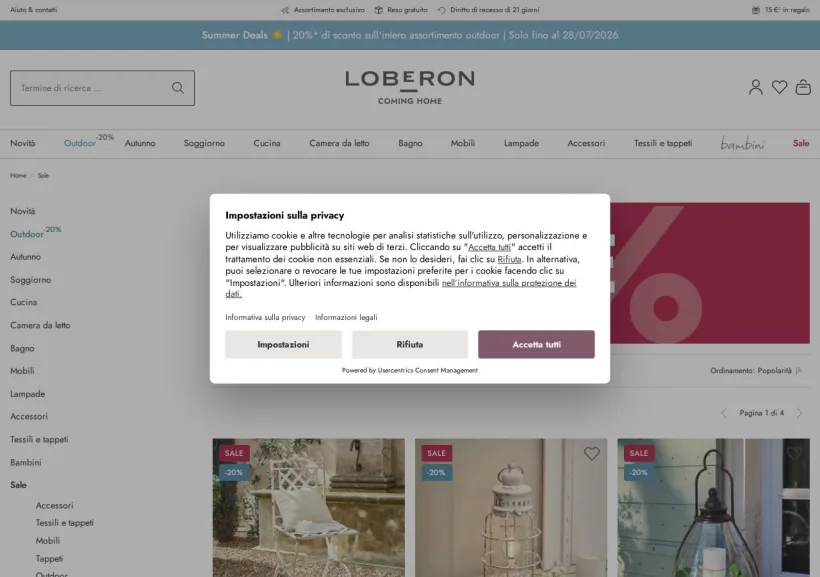 Schermata della pagina offerta di Loberon