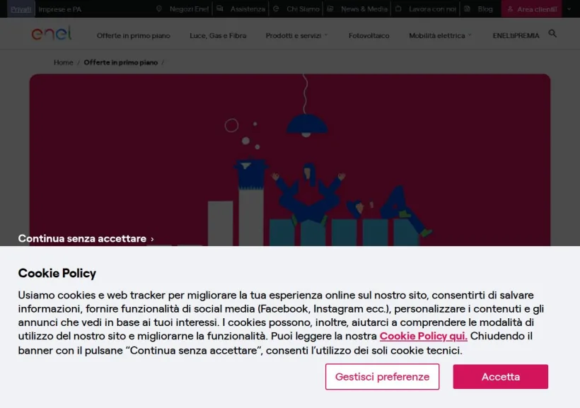 Schermata della pagina offerta di Enel
