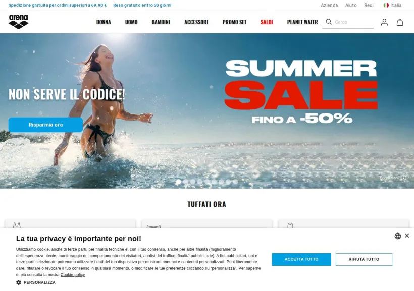 Schermata della pagina offerta di Arena Sport