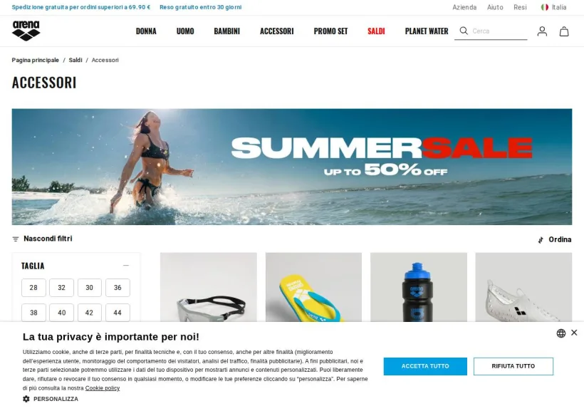 Schermata della pagina offerta di Arena Sport