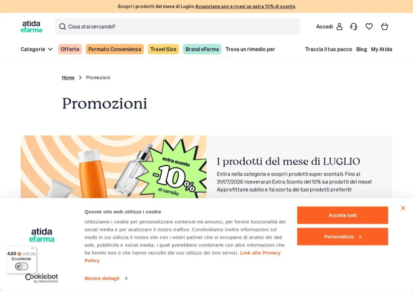 Schermata della pagina offerta di eFarma