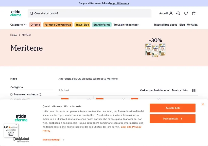 Schermata della pagina offerta di eFarma