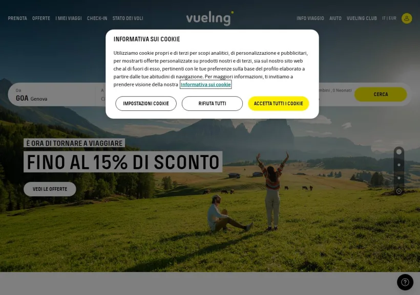Schermata della pagina offerta di Vueling