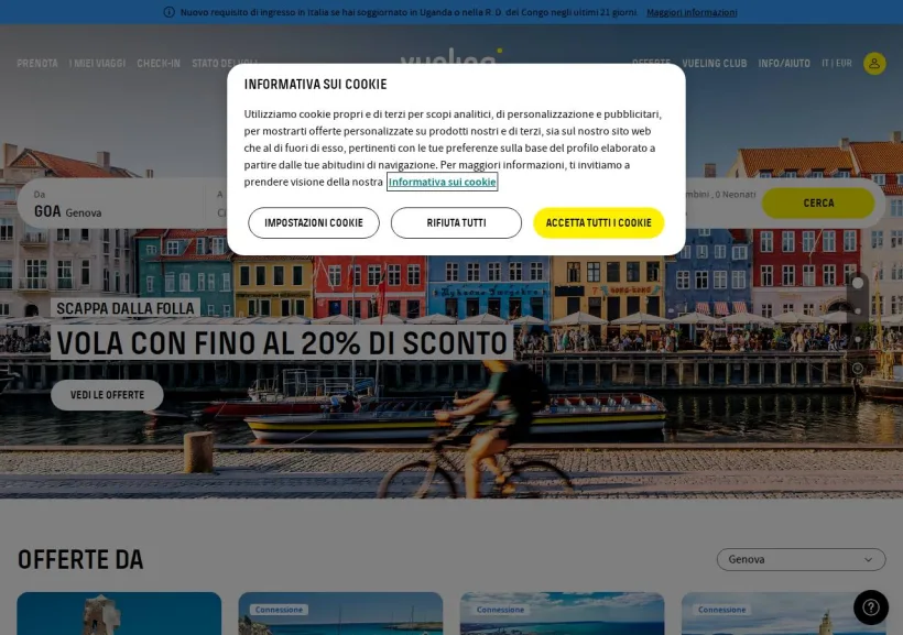 Schermata della pagina offerta di Vueling