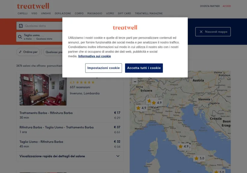 Schermata della pagina offerta di treatwell