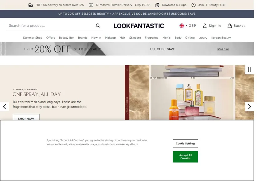 Schermata della pagina offerta di Look Fantastic