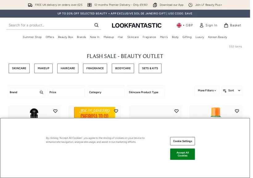 Schermata della pagina offerta di Look Fantastic