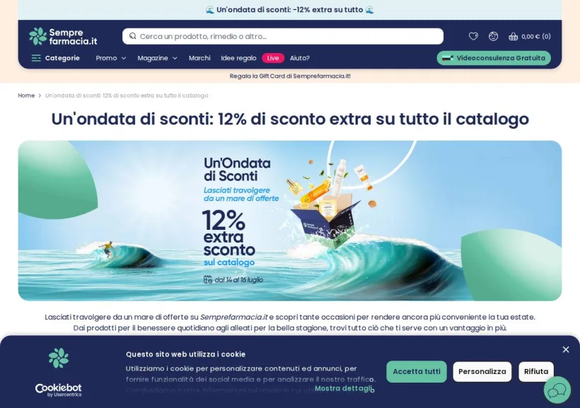 Schermata della pagina offerta di Semprefarmacia