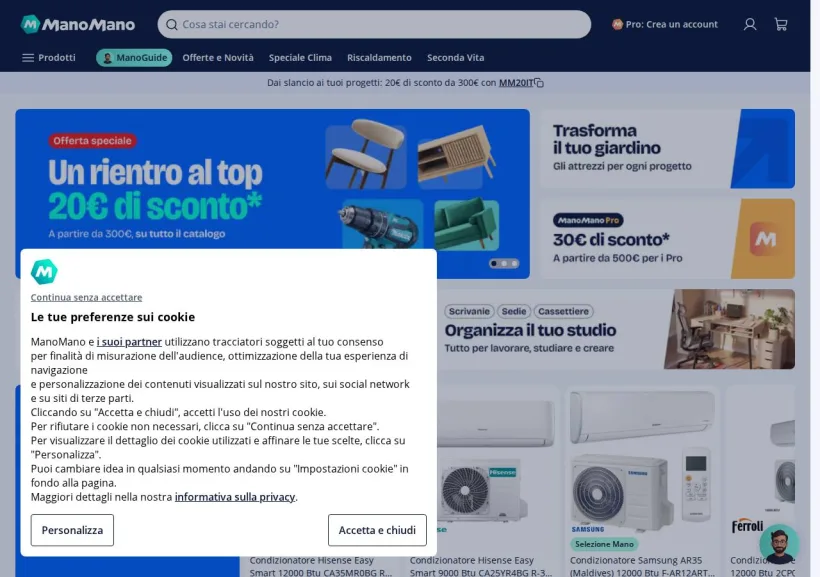 Schermata della pagina offerta di ManoMano