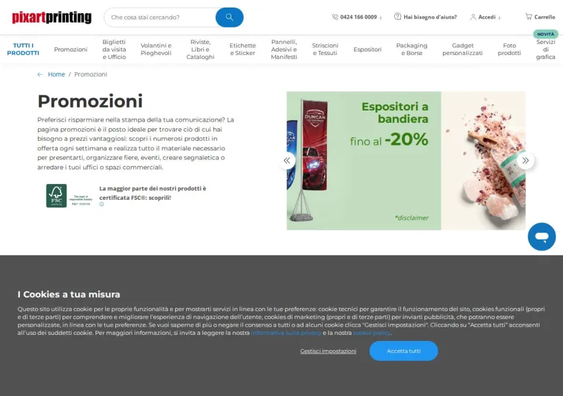 Schermata della pagina offerta di Pixartprinting