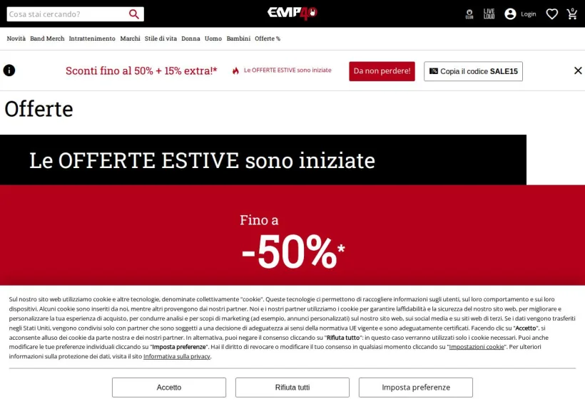 Schermata della pagina offerta di EMP Italia