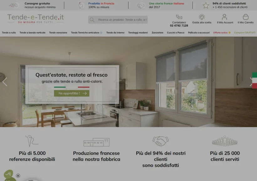 Schermata della pagina offerta di Tende e tende