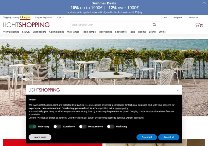 Schermata della pagina offerta di LightShopping