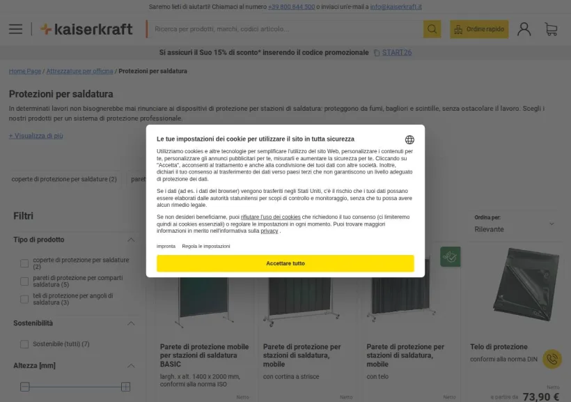 Schermata della pagina offerta di Kaiser Kraft