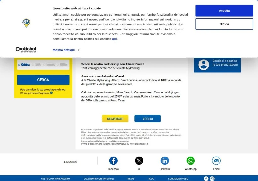 Schermata della pagina offerta di MyParking