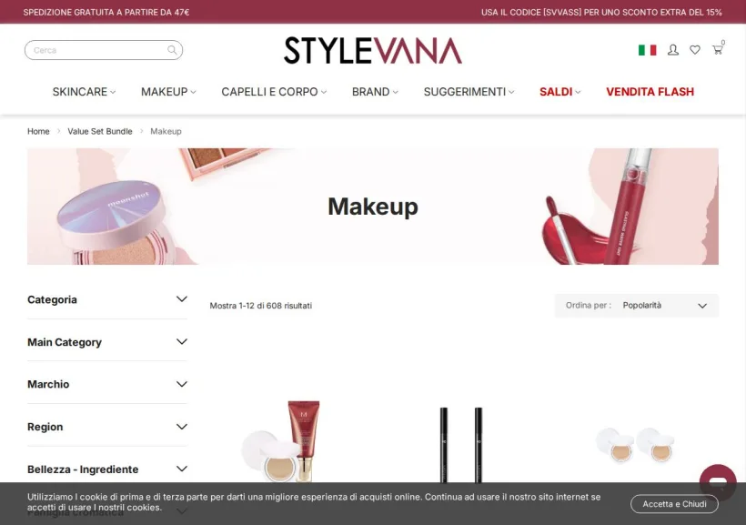 Schermata della pagina offerta di Stylevana