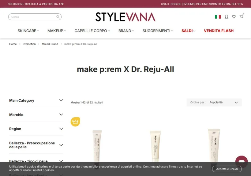 Schermata della pagina offerta di Stylevana