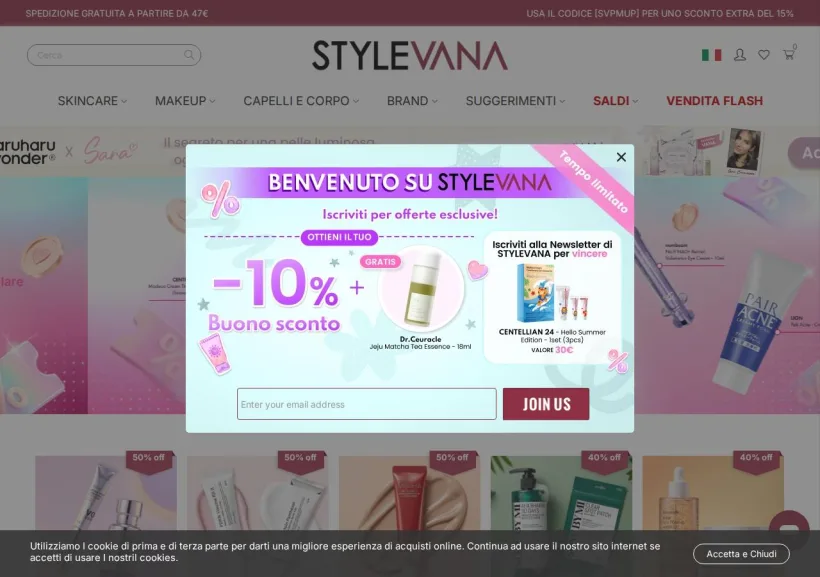 Schermata della pagina offerta di Stylevana