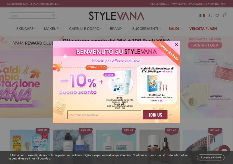 Schermata della pagina offerta di Stylevana