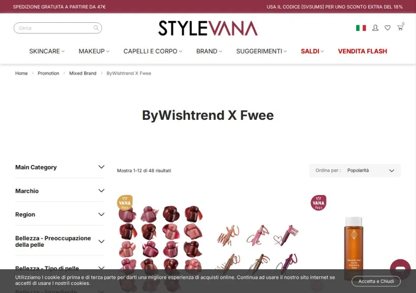 Schermata della pagina offerta di Stylevana
