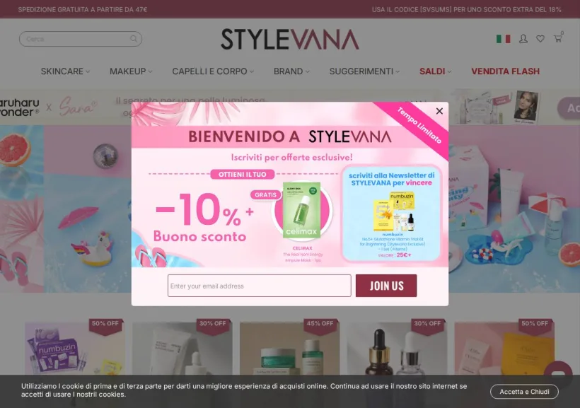 Schermata della pagina offerta di Stylevana