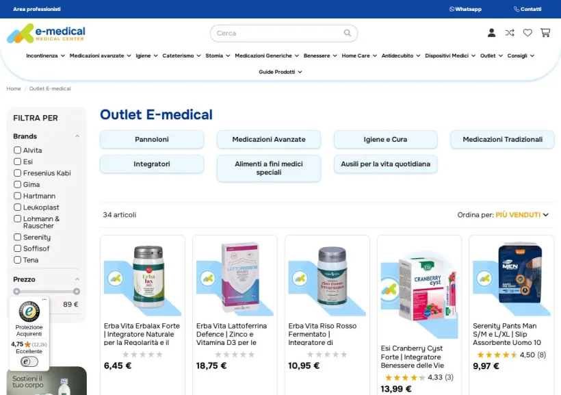 Schermata della pagina offerta di E-medical