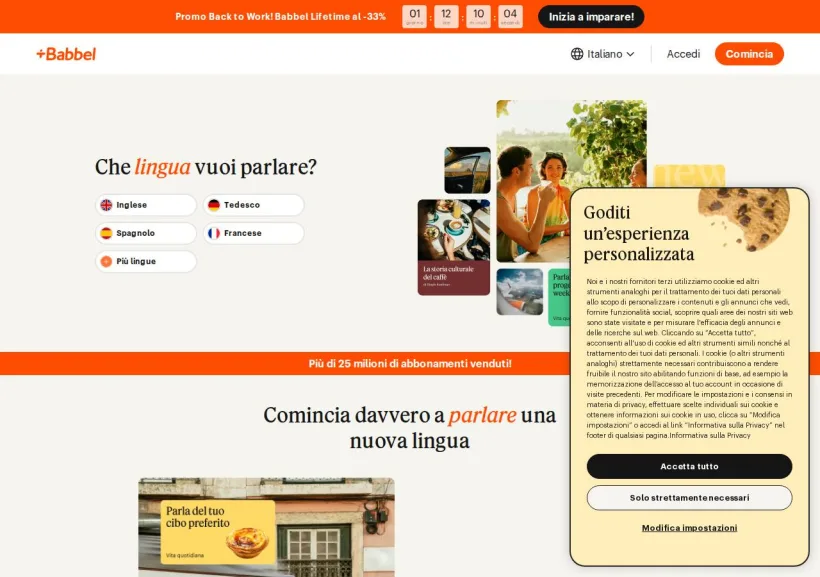 Schermata della pagina offerta di Babbel