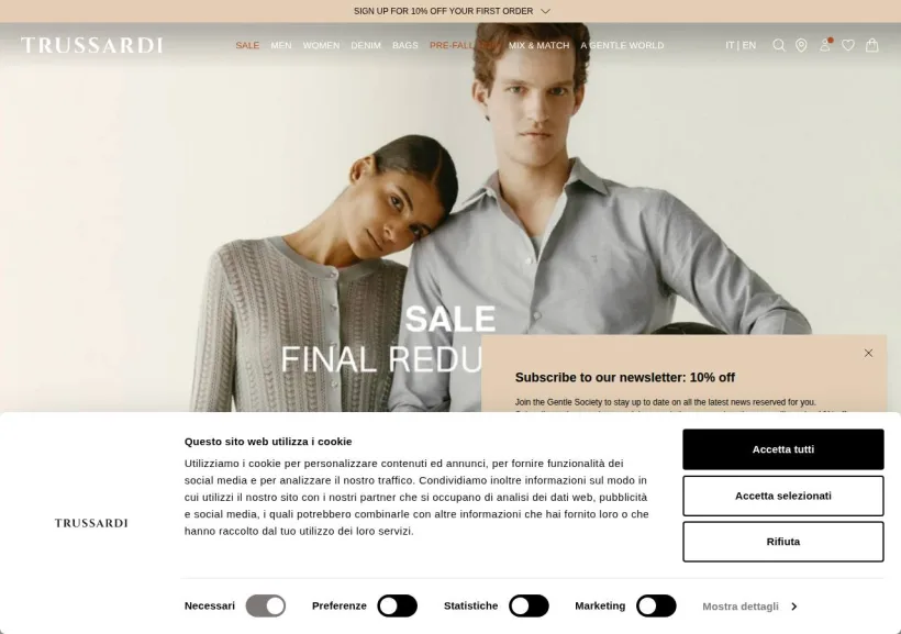 Schermata della pagina offerta di Trussardi